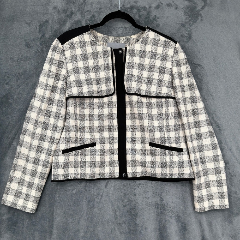 Classiques Entier Jacket Womens Size XL Black White Gingham Linen Blend Preppy